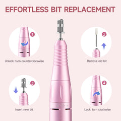 HQMPHQ forward-reverse rotation supports both-handed use for comfortable manicures.