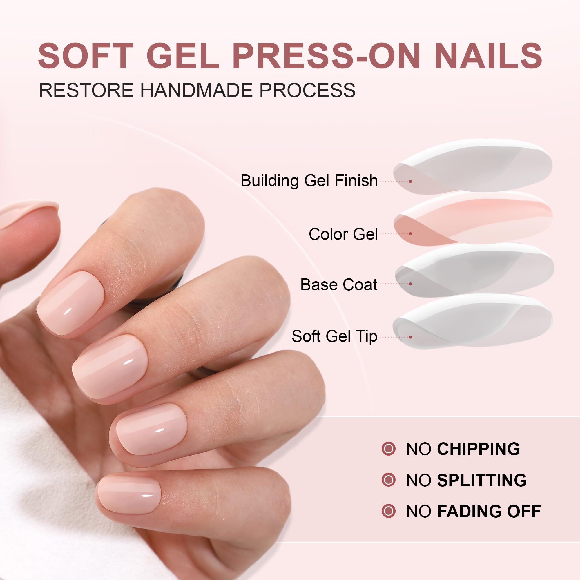 Hrnsnails Nude Press On Nails adhesive tabs for quick, tool-free application.