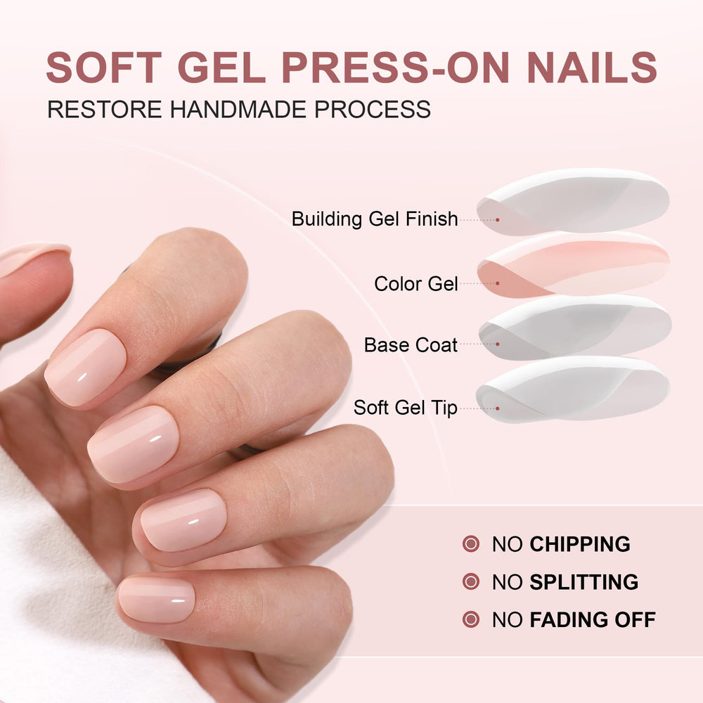 Hrnsnails Nude Press On Nails adhesive tabs for quick, tool-free application.
