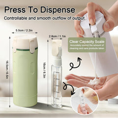 HSXCCL press-to-dispense travel bottle demonstrates controlled output.