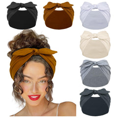 Huachi 6-pack bow headbands front view showing secure, all-day wear with an extra-wide knot.