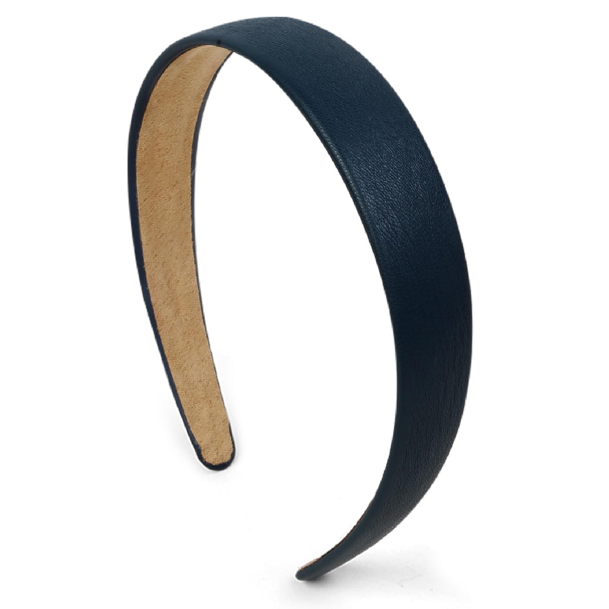 Huachi navy blue headband 1inch close-up, soft faux leather for comfortable daily wear.