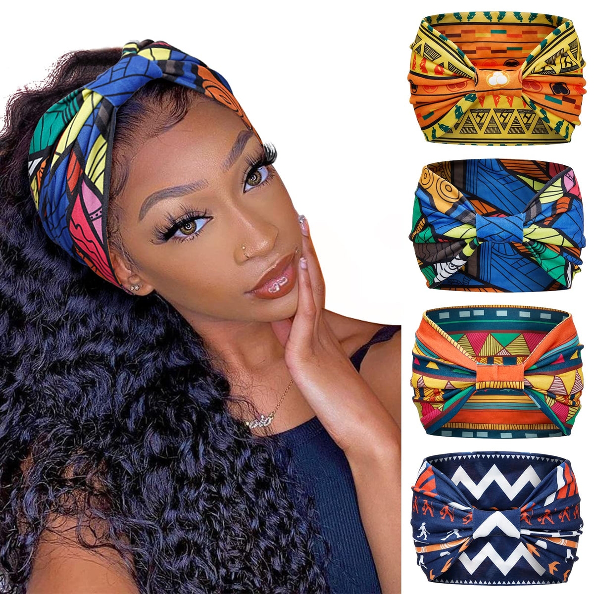 Huachi wide headbands boho print design for all-day comfort.