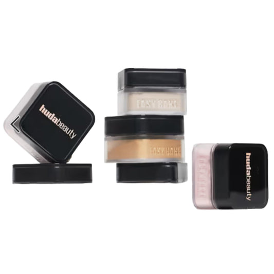 Huda Baby Bake Kunafa powder texture close-up shows ultra-light, brightening finish.