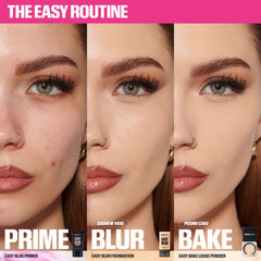 Huda Beauty Baby Bake Mini on the cheek during routine for set