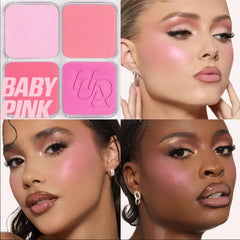 Huda Beauty Blush Filter Blurring Blushlighters Palette Baby Pink swatch on cheek for natural rosy glow.