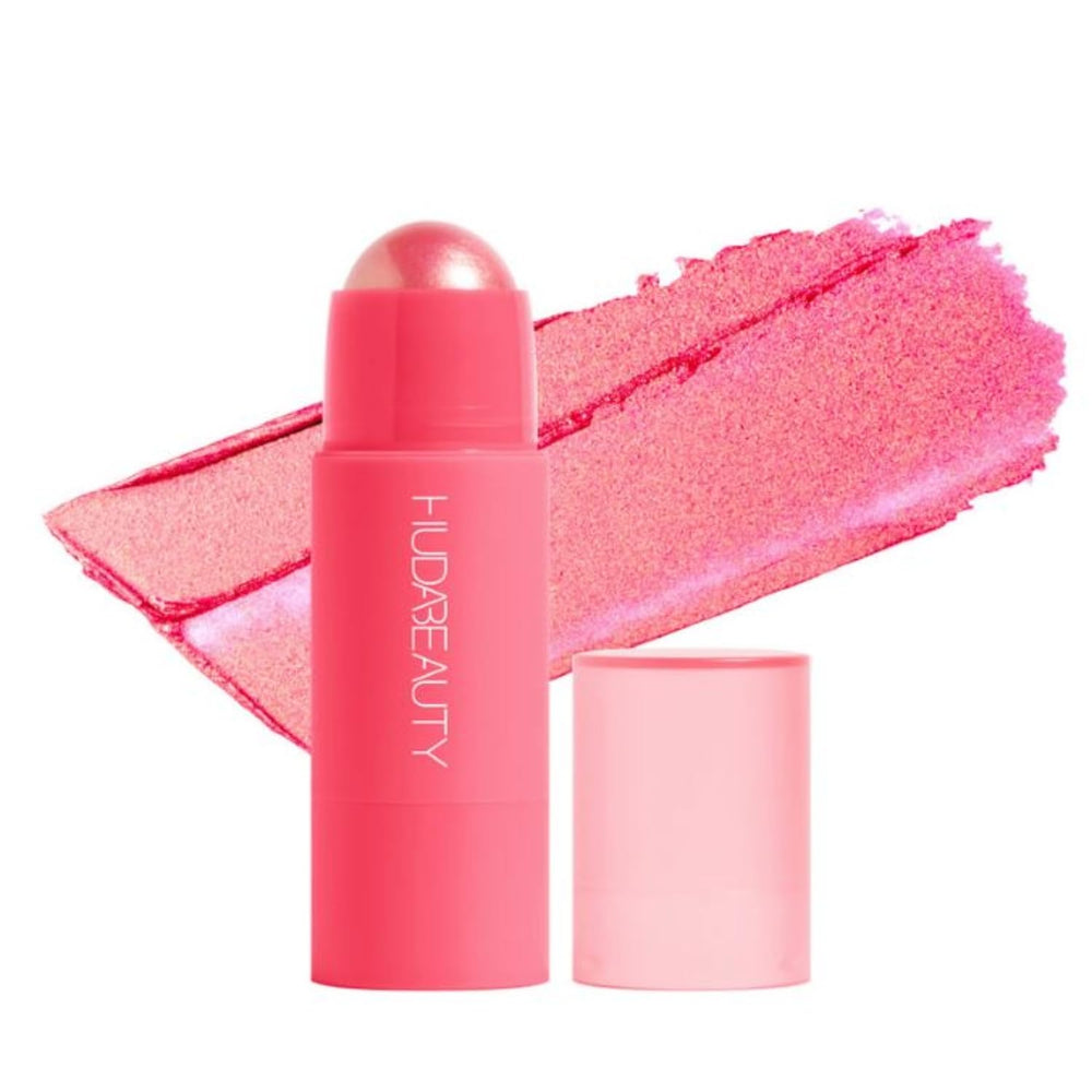 Huda Beauty Cheeky Tint Blush Stick Proud Pink for a dewy, buildable pink glow