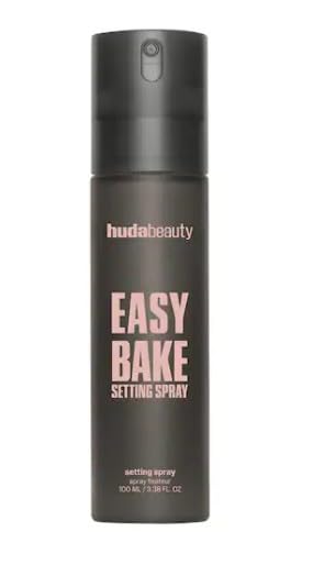 Huda Easy Bake Setting Spray bottle; locks makeup and reduces shine