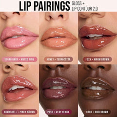 Huda Faux Filler Extra Shine Foxy close-up gloss with reflective shine.