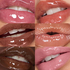 Huda Faux Filler Extra Shine Foxy hydration swatch on lips.