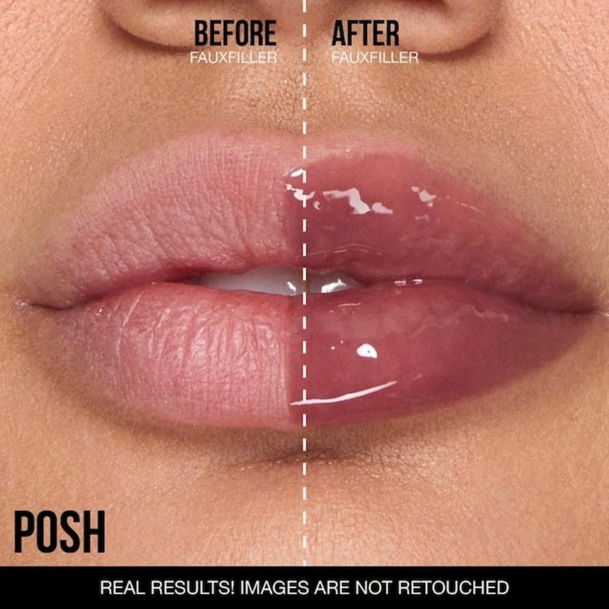 Huda Faux Filler Extra Shine Foxy lip-on-gloss close-up with luminous shine.