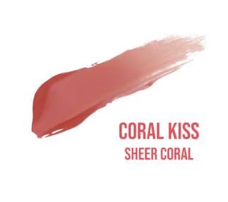 Huda Lip Blush Coral Kiss swatches show sheer to opaque finish