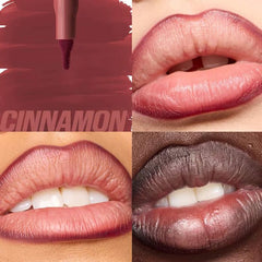 Huda Lip Contour Stain dual-tip application enables precise lining and definition.