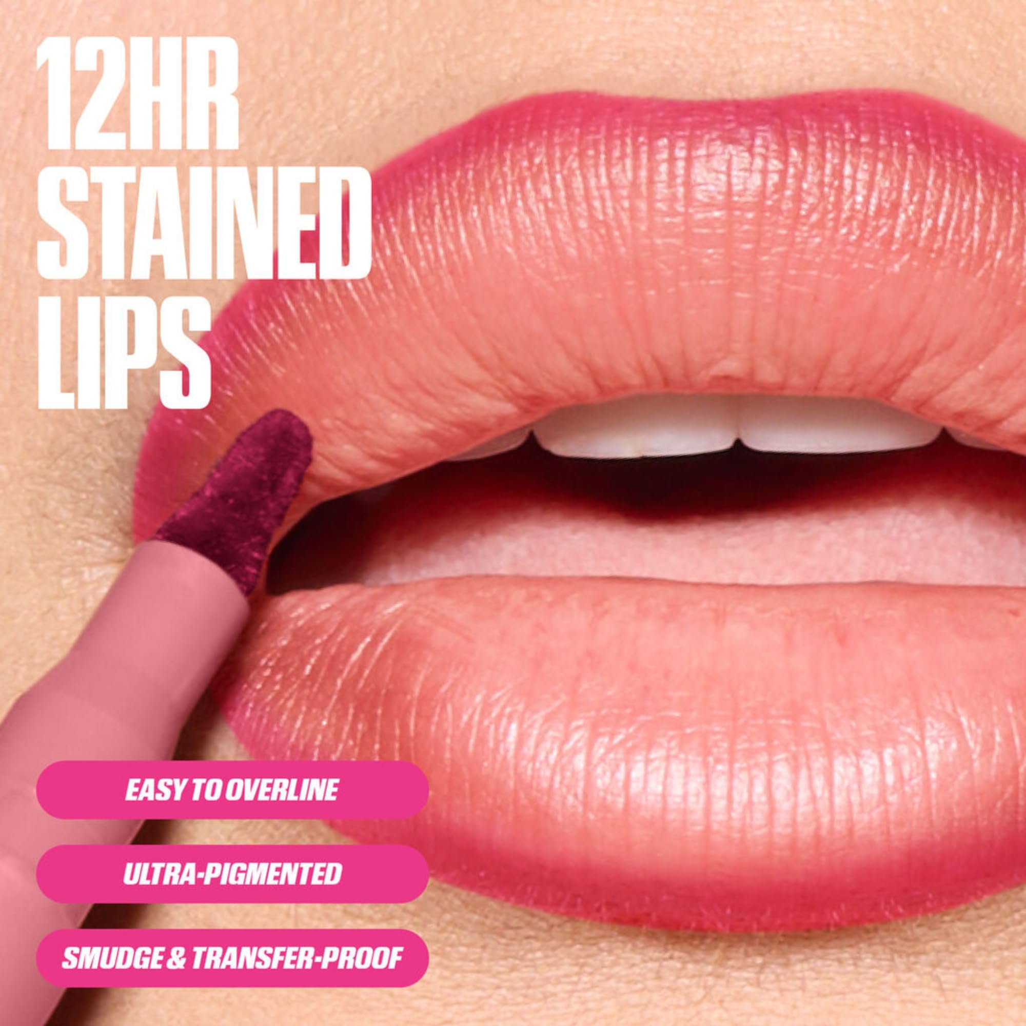 Huda Lip Contour Stain precision outline focus demonstrates clean, defined edges.
