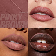 Huda Pink Kit Lip Pencil in Pinky Brown swatches evenly for precise definition.