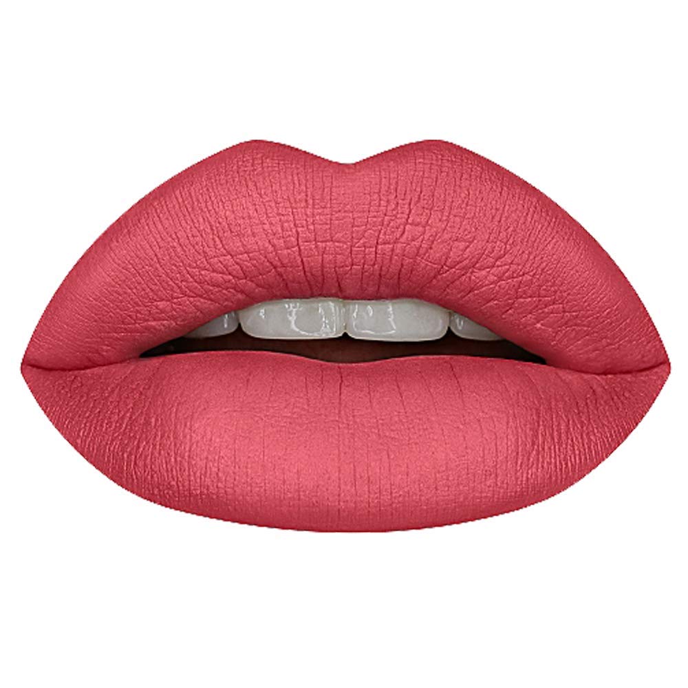 Huda Power Bullet Honeymoon on lips for precise, full-coverage color in a single swipe.