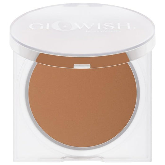 HUDABEAUTY GloWish pressed powder compact Extra Tan for shine control and blur