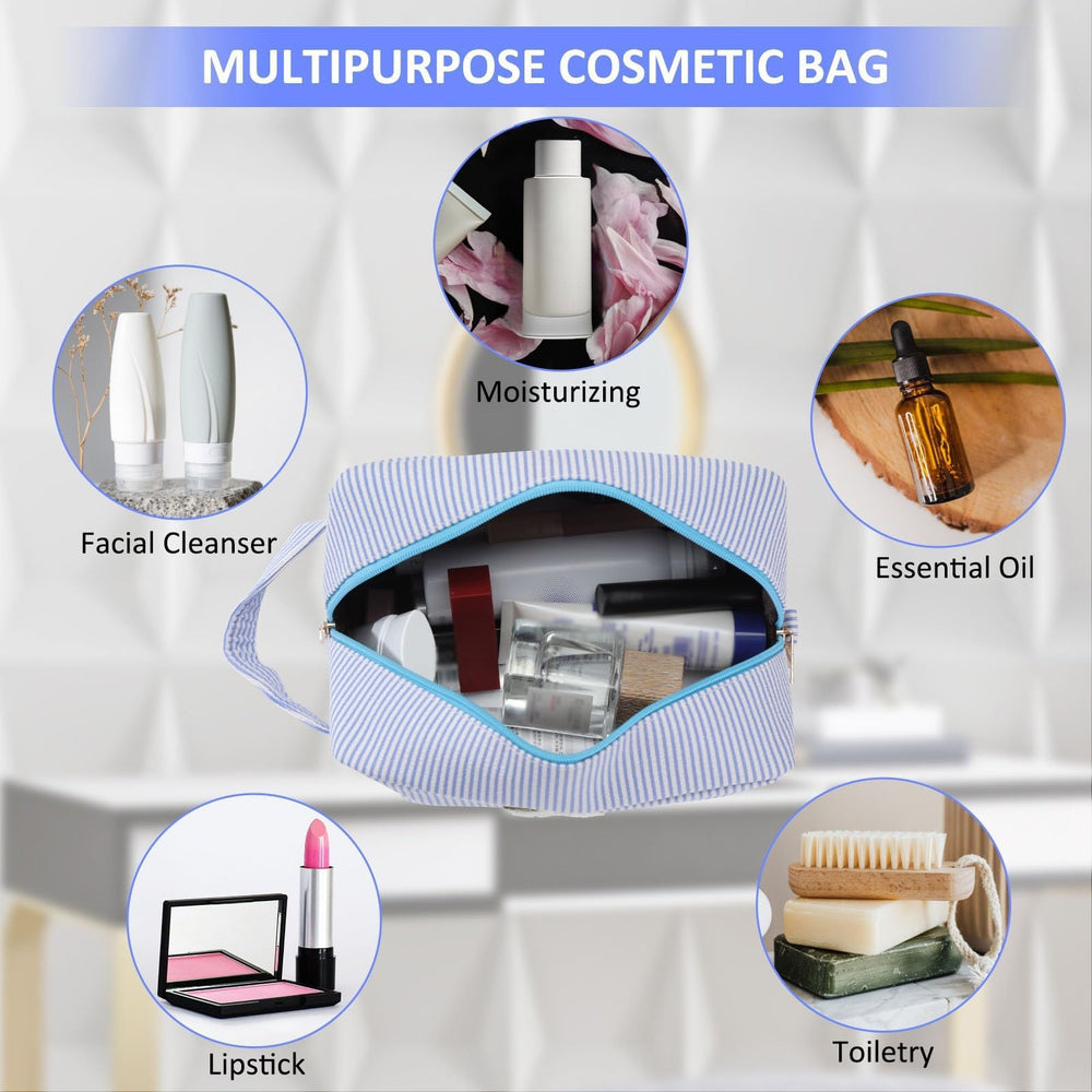 Huifen makeup brush bag in blue with compact layout for brushes