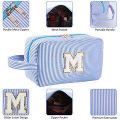 Huifen seersucker blue durable makeup bag highlighting material and lightweight design
