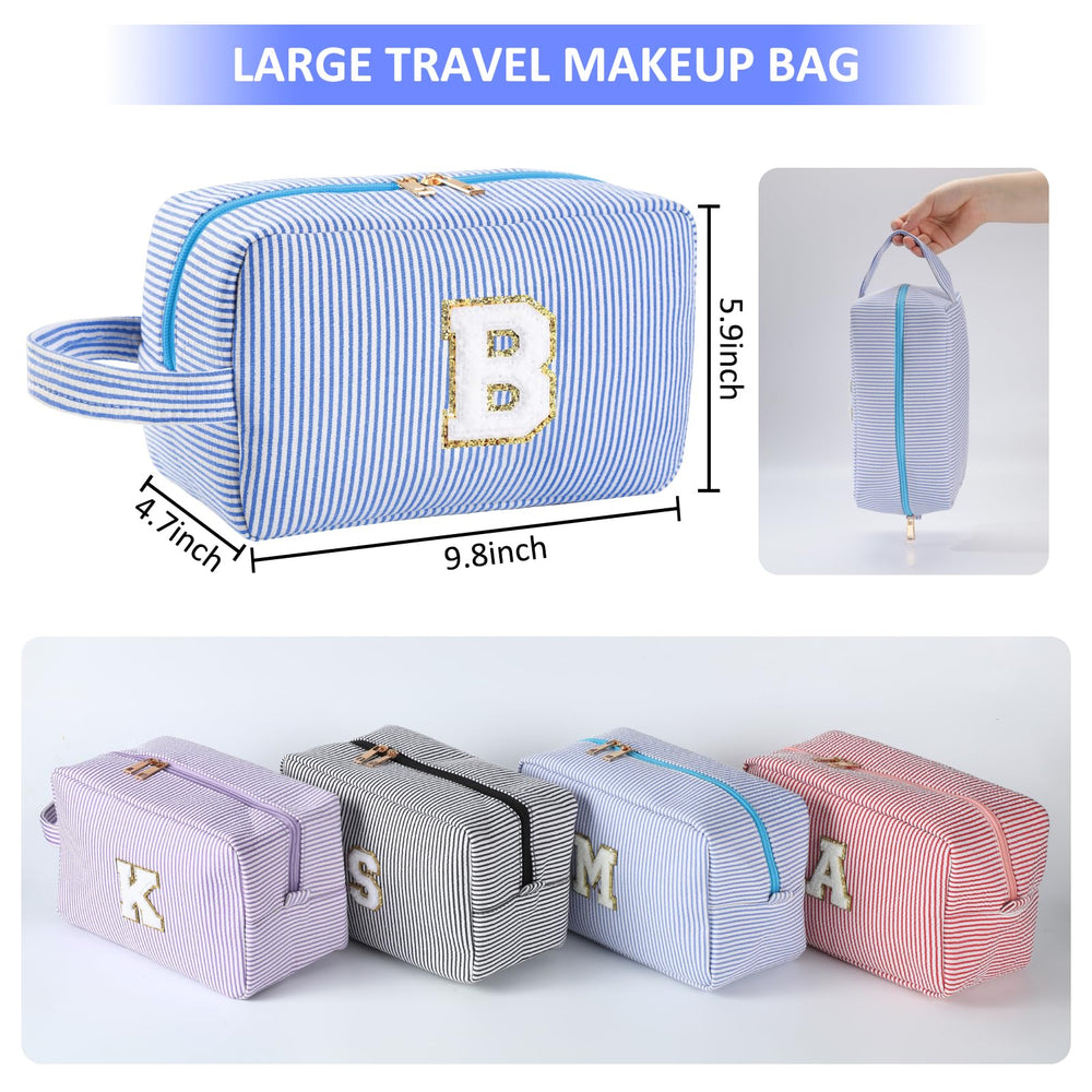 Huifen travel toiletry bag in blue showing inner compartments for travel essentials