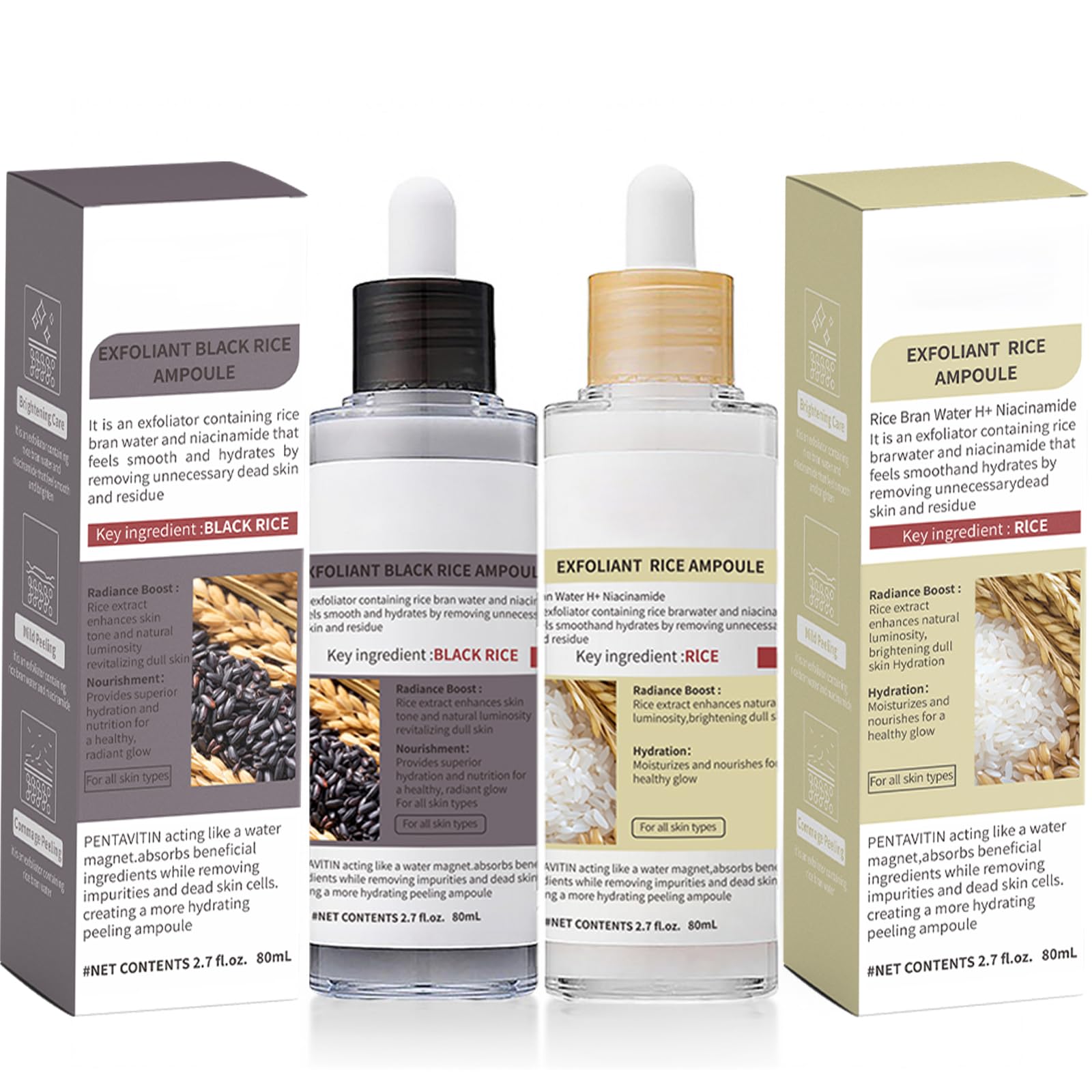 HUiPENGFEI black and white rice peeling packaging highlights gentle exfoliation for all skin types.