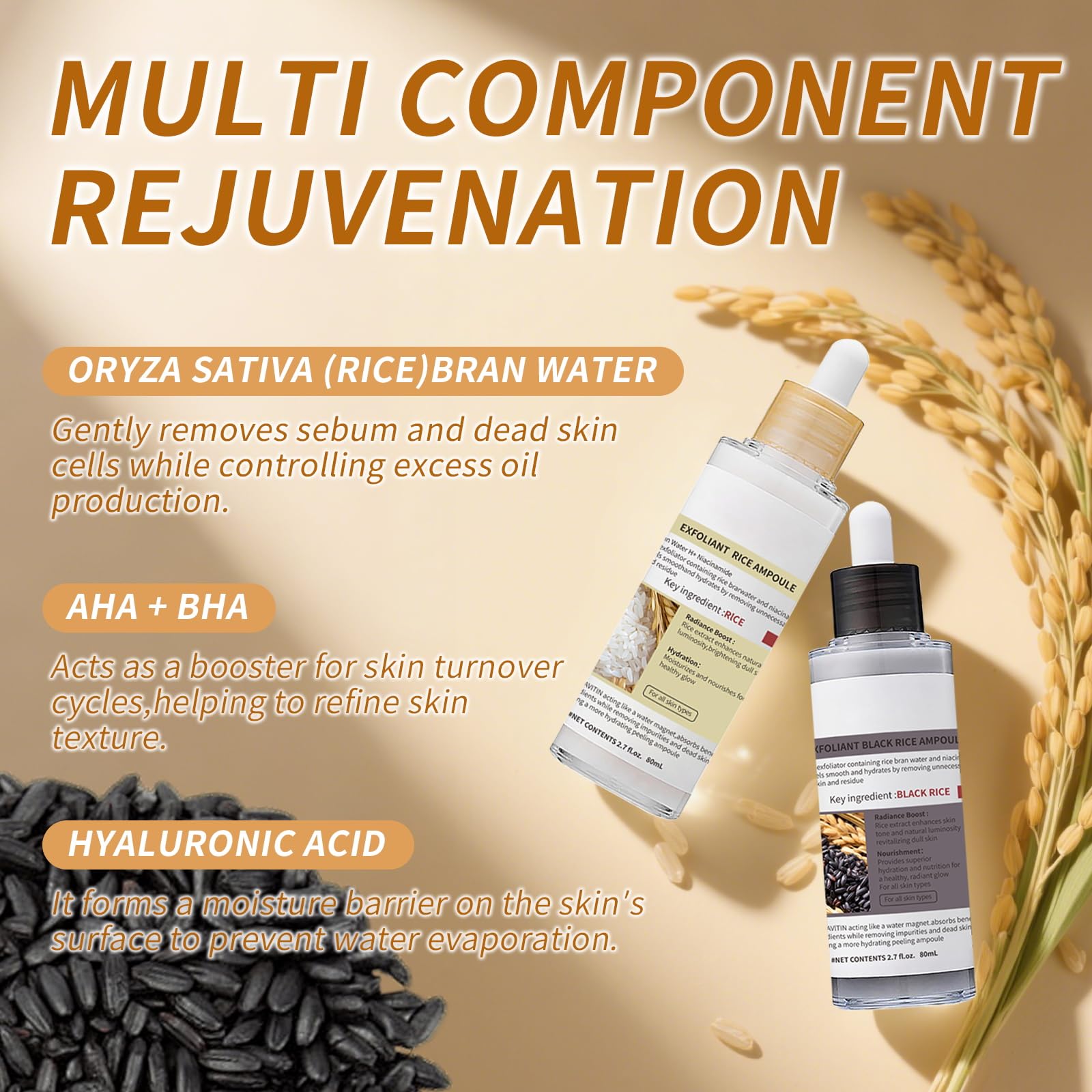 HUiPENGFEI soft rice exfoliating formula for face and body emphasizing dual-action exfoliation.
