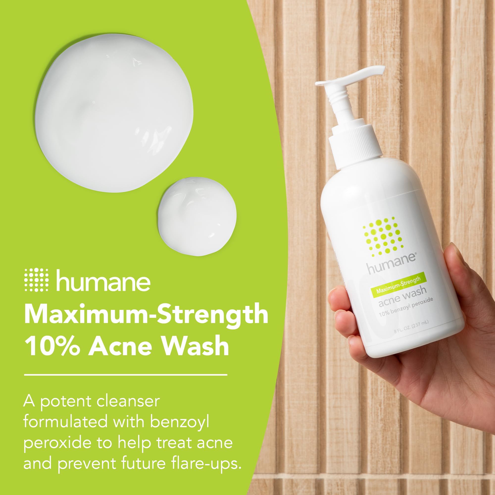 humane benzoyl peroxide acne body wash bottle back with directions