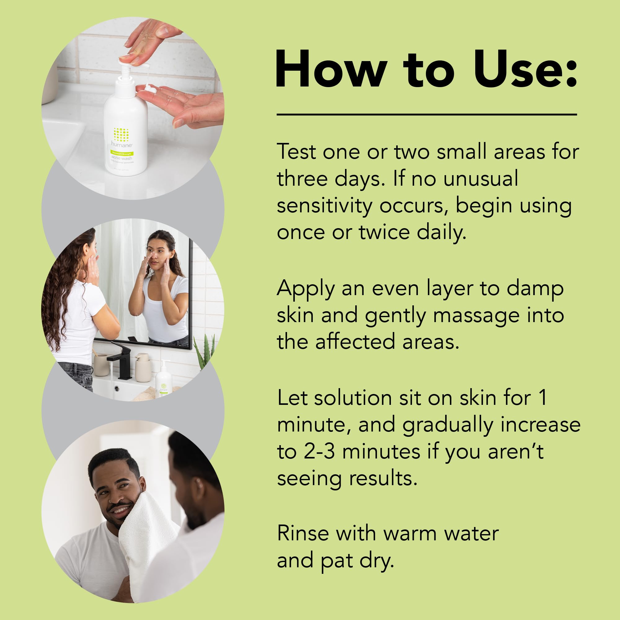 hand applying humane acne wash to damp skin during routine