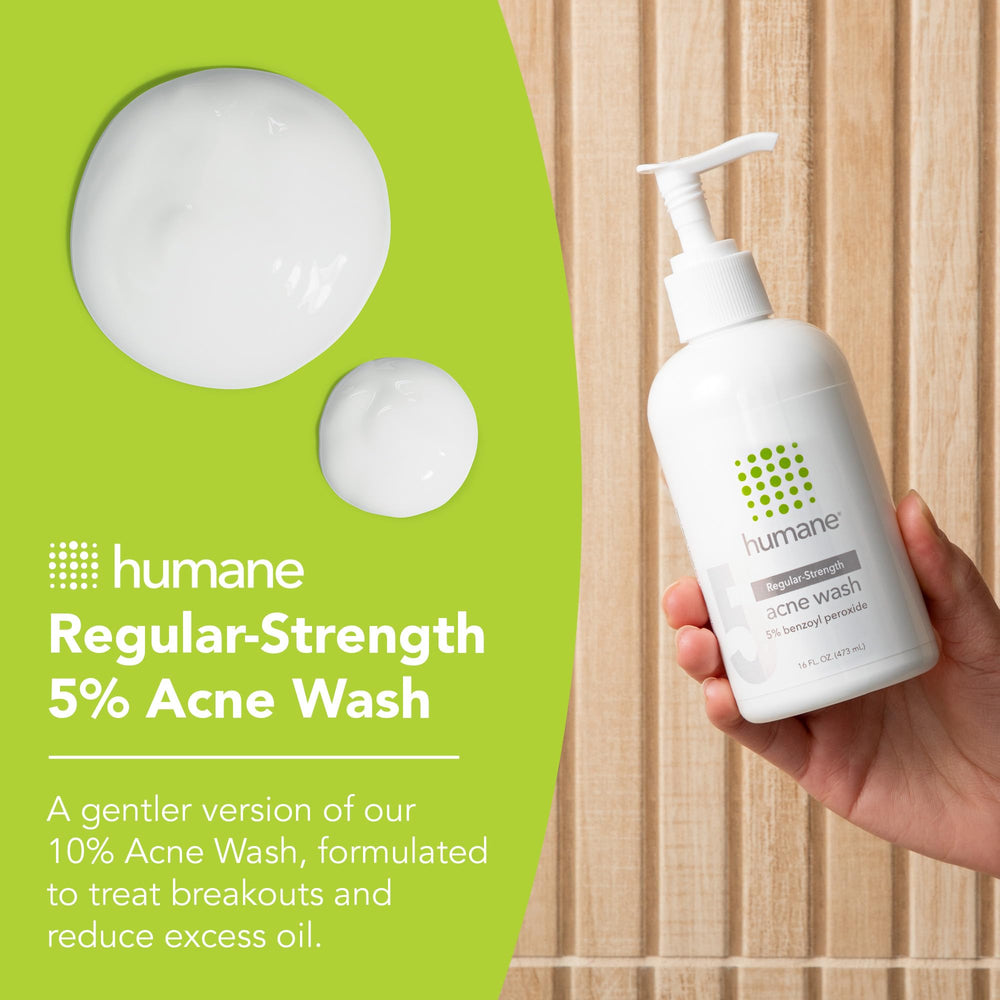 Dispensing Humane benzoyl peroxide face wash for controlled, easy application.