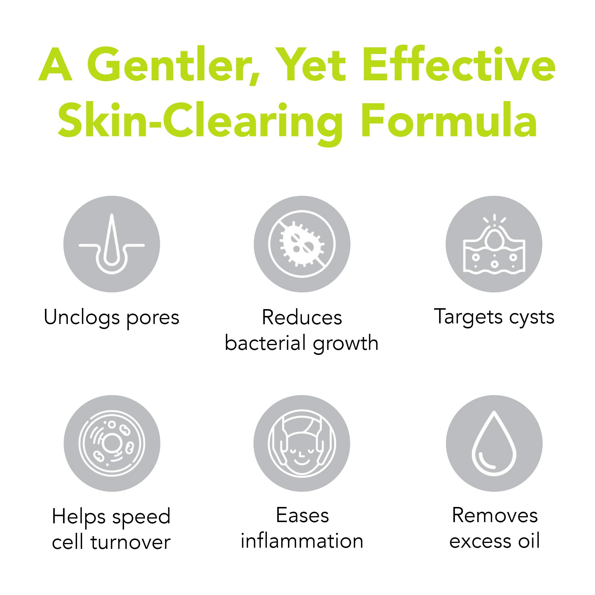 Non-foaming texture shown on damp skin with gentle cleansing.