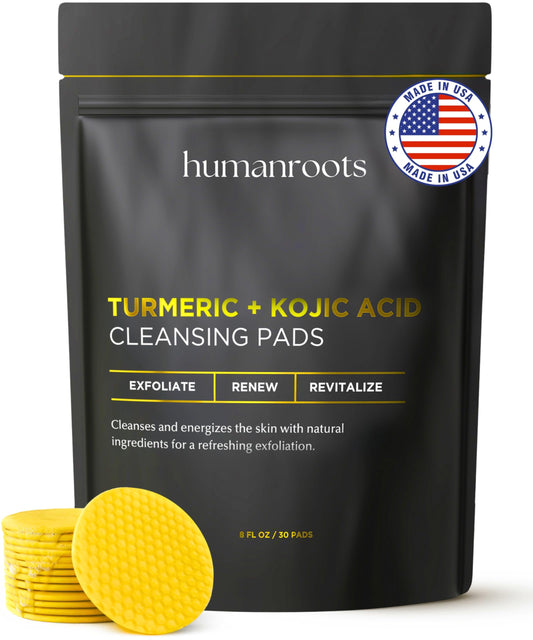Humanroots Turmeric Kojic Acid Cleansing Pads front view showing convenient daily exfoliation