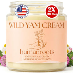 Humanroots Wild Yam Cream jar for menopause balance support during daily care