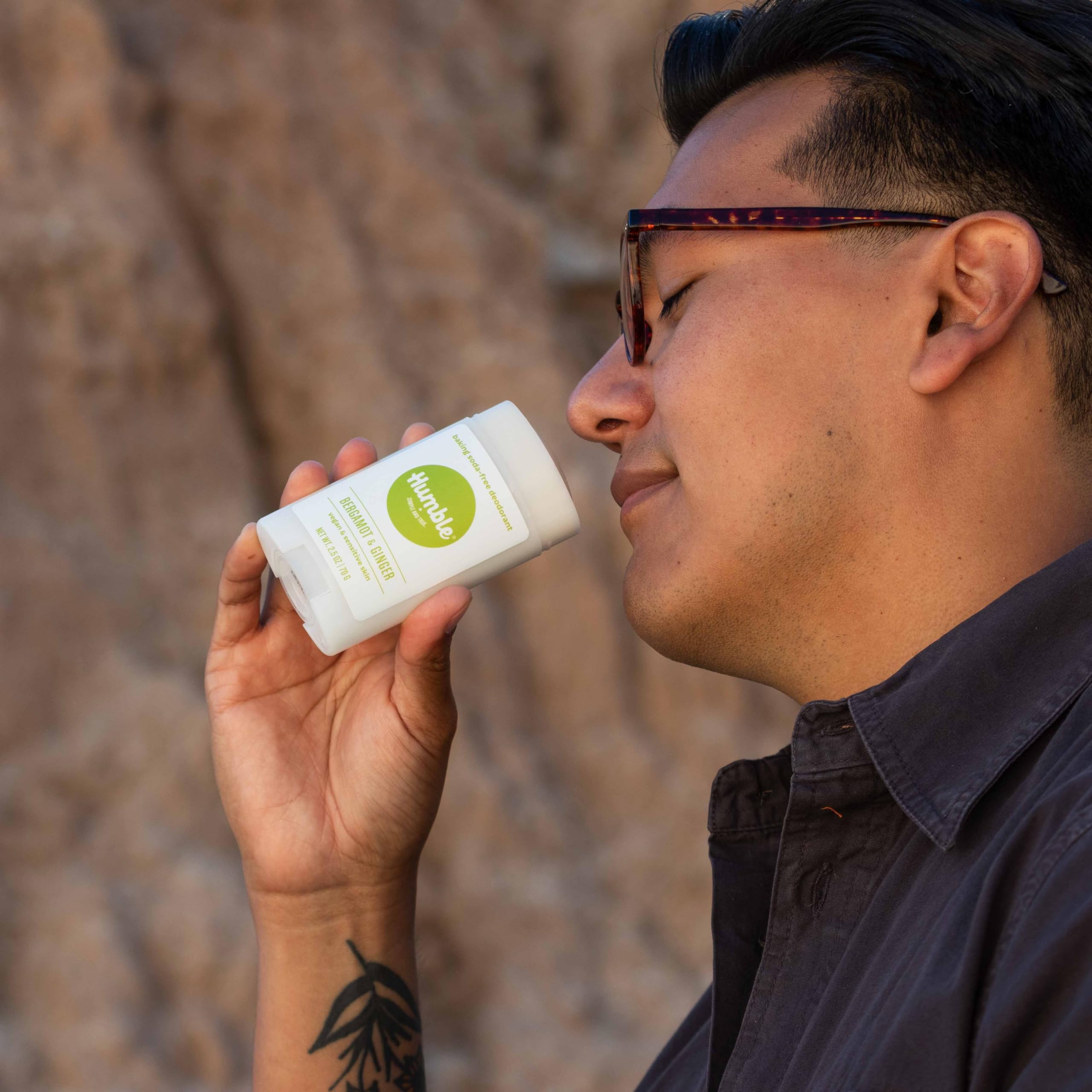 Humble Brands Bergamot Ginger aluminum-free deodorant container showing refreshing scent profile.