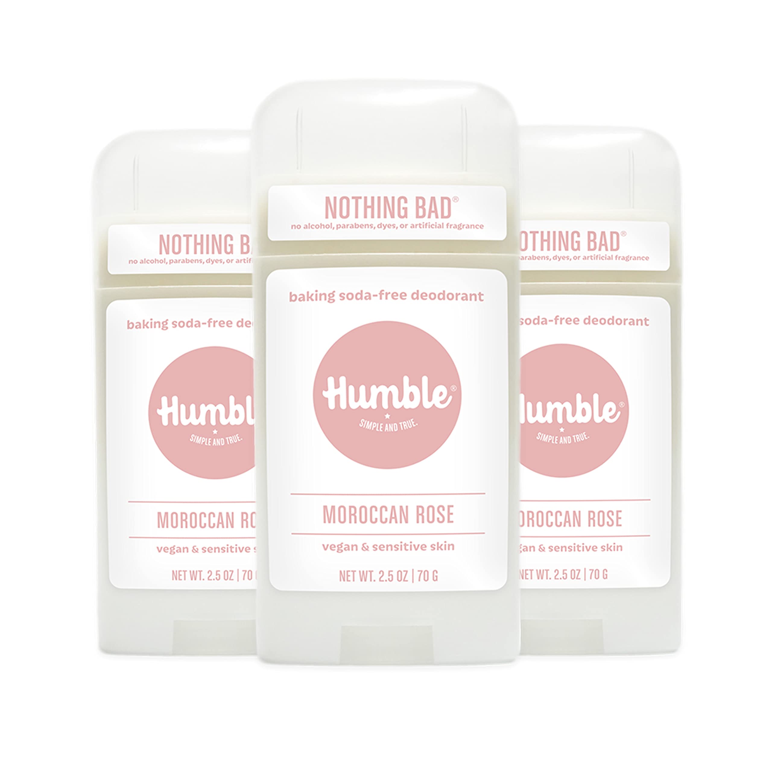 HUMBLE BRANDS Moroccan Rose deodorant pack front showing three sticks for value