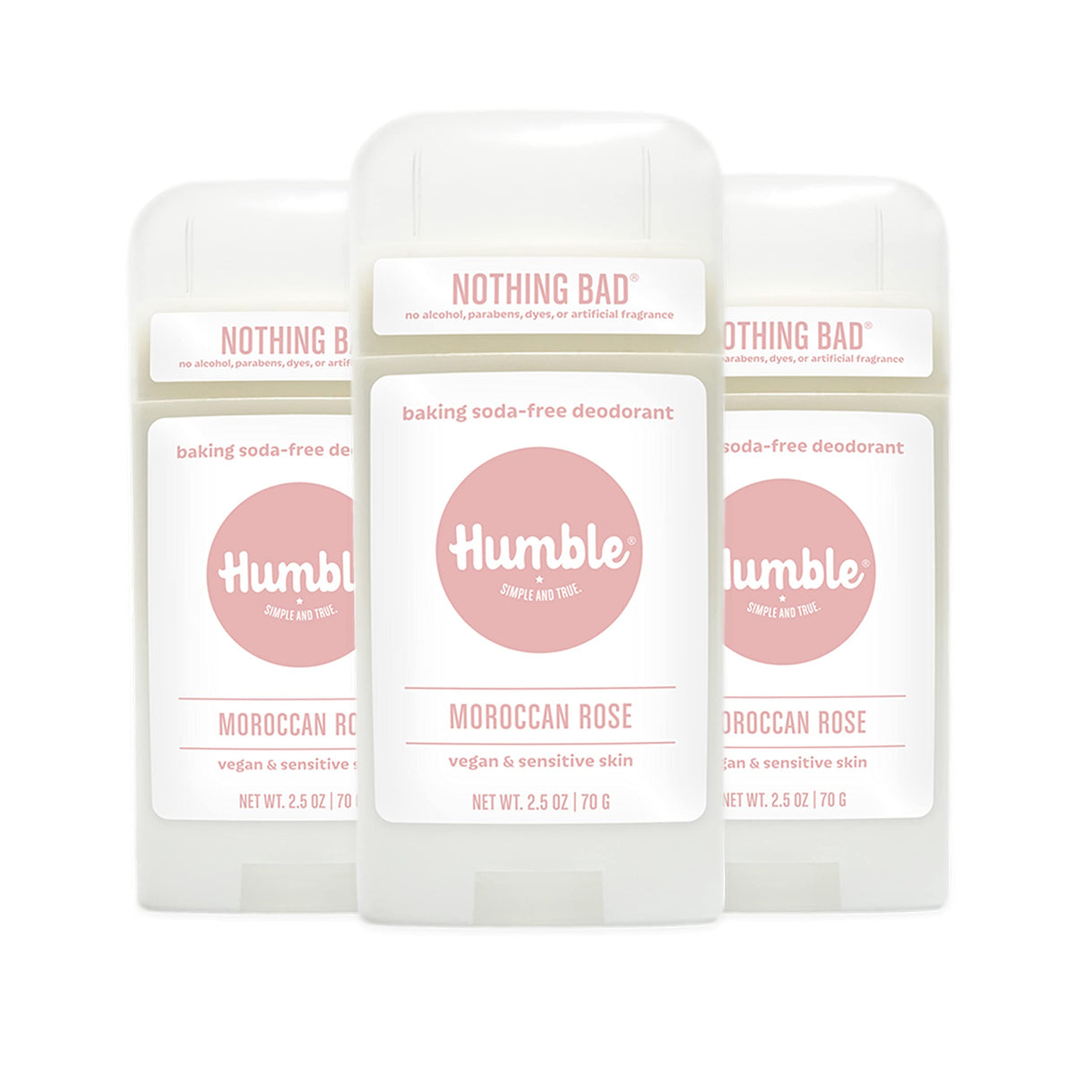 HUMBLE BRANDS Moroccan Rose deodorant pack front showing three sticks for value