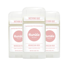 HUMBLE BRANDS Moroccan Rose deodorant pack front showing three sticks for value