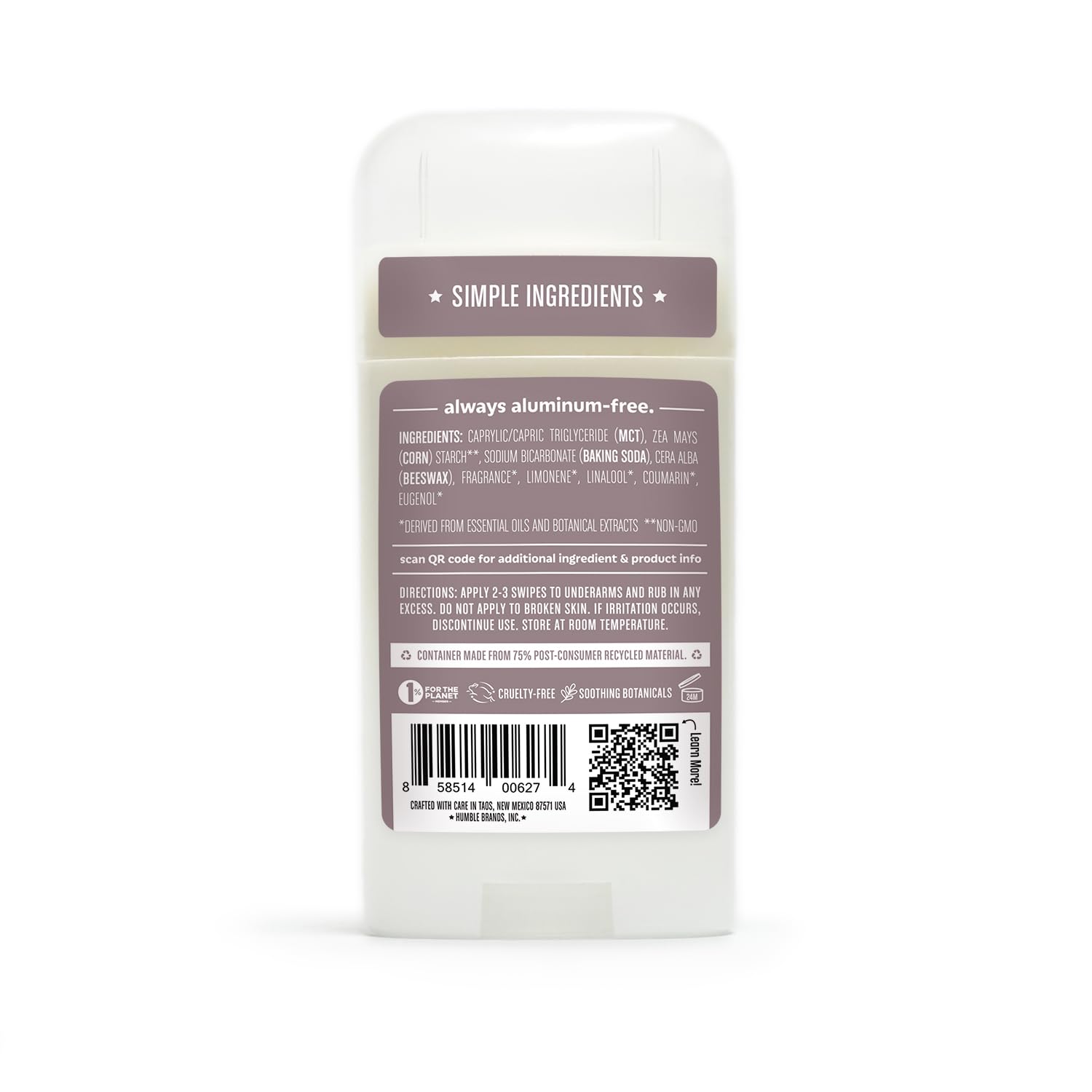 Humble Brands deodorant application on skin suggests comfortable, dry feel throughout the day.