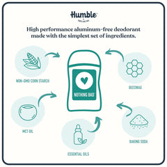 HUMBLE Original Formula deodorant label closeup showing clean ingredients.