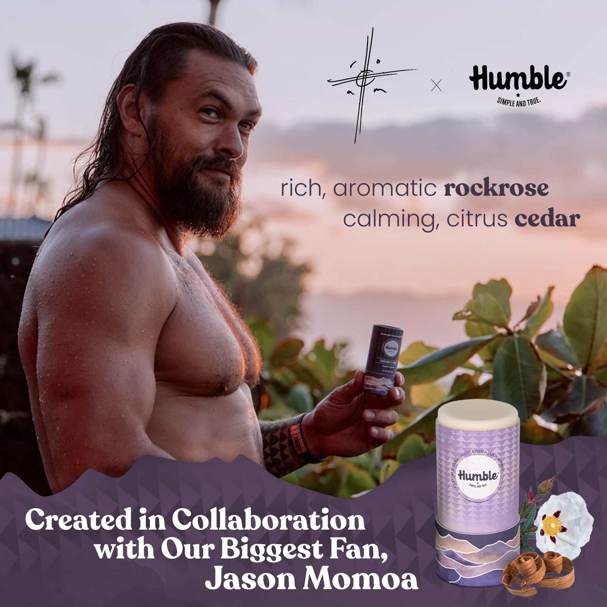 Humble Rockrose Cedar deodorant pack back reveals recyclable paperboard