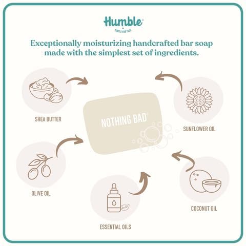 Humble Simple and True bar soap with minimalist packaging emphasizes cruelty-free, vegan and non-GMO values.