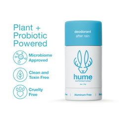 Hume Supernatural clear-stick deodorant application shows smooth, stain-free use.