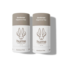 Hume Supernatural deodorant bottle demonstrates aluminum-free odor control.