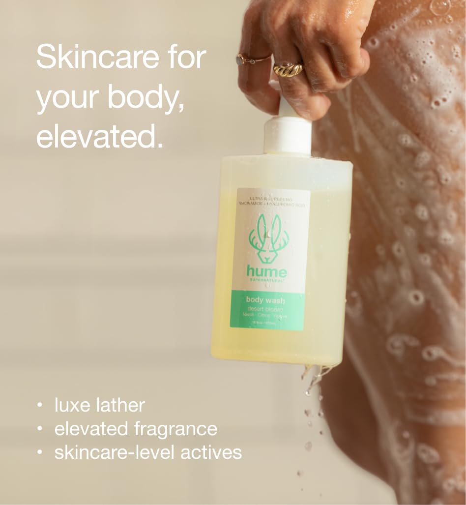 HUME SUPERNATURAL Desert Bloom prebiotics balance the skin microbiome.