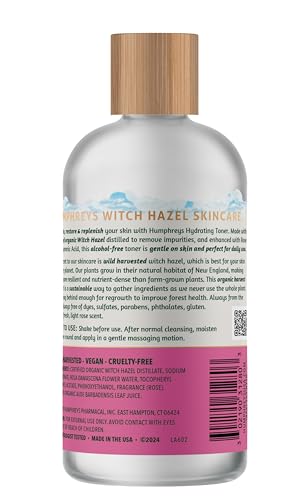 Humphreys Witch Hazel Hydrating Toner rose-water drops soothe skin gently.