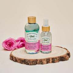Humphreys Witch Hazel Hydrating Toner on vanity with soft lighting.