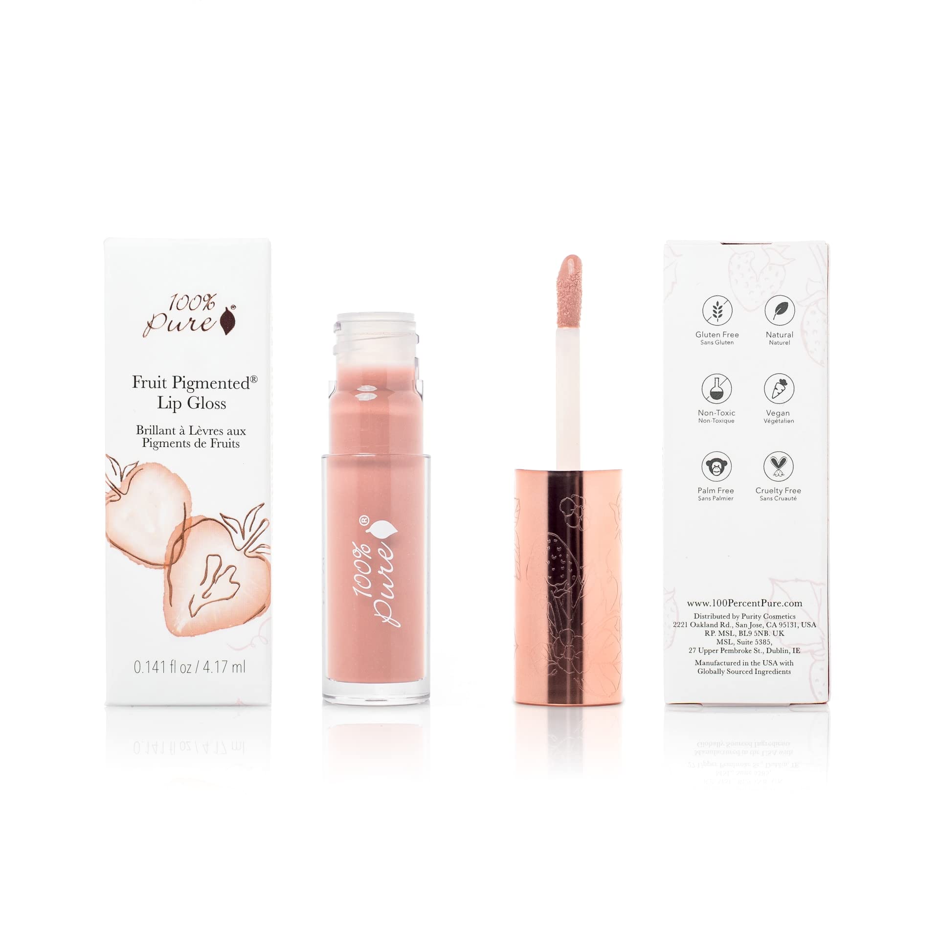 100% PURE Naked lip gloss high-shine finish on smooth lips.