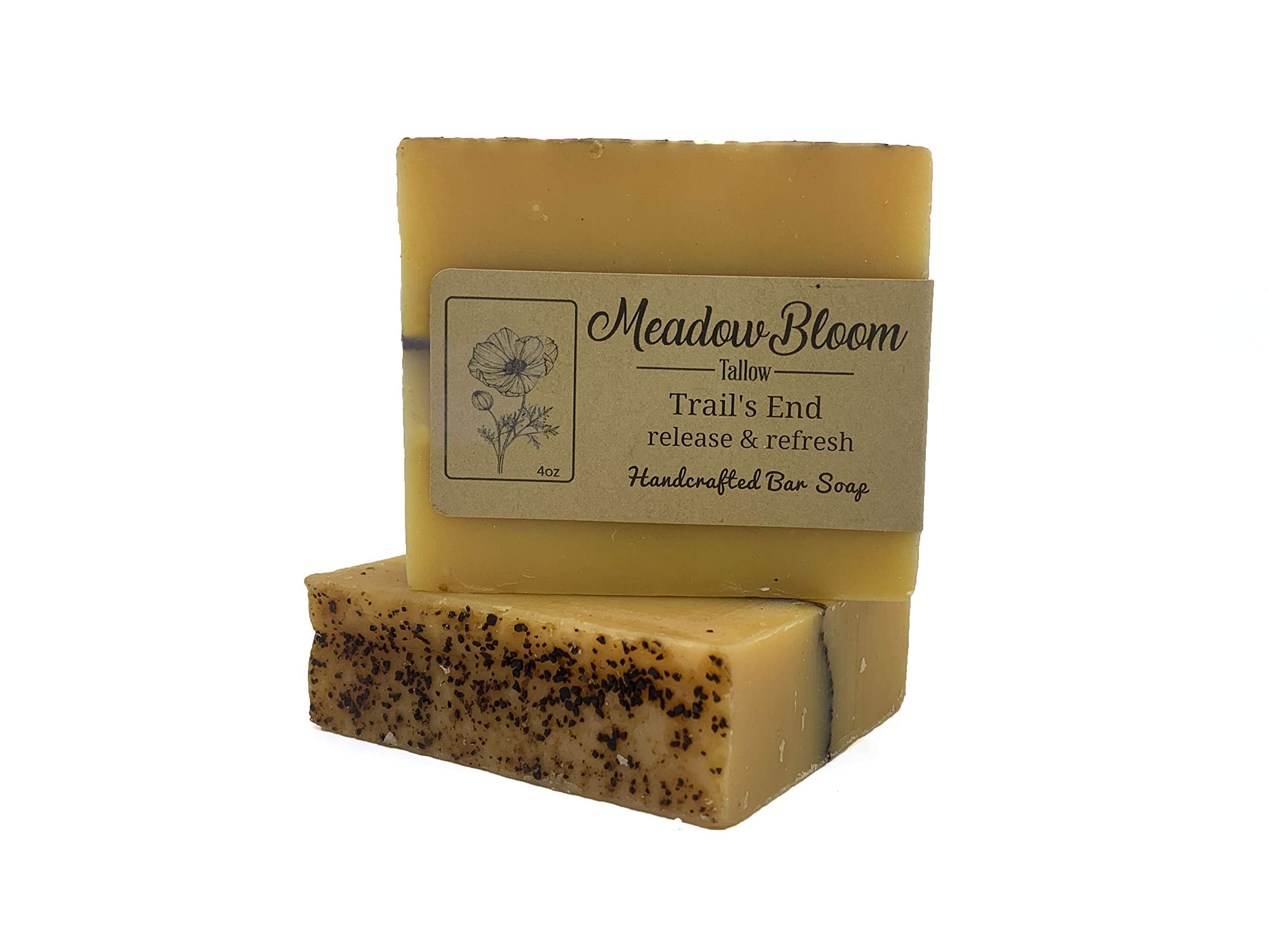 Hunter Cattle Co. Meadow Bloom Tallow Soap packaging highlights all-natural ingredients for gentle cleansing