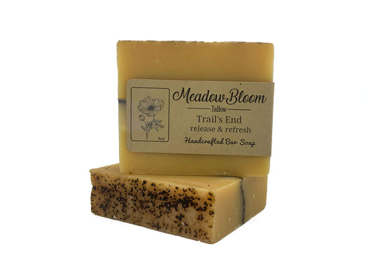 Hunter Cattle Co. Meadow Bloom Tallow Soap packaging highlights all-natural ingredients for gentle cleansing