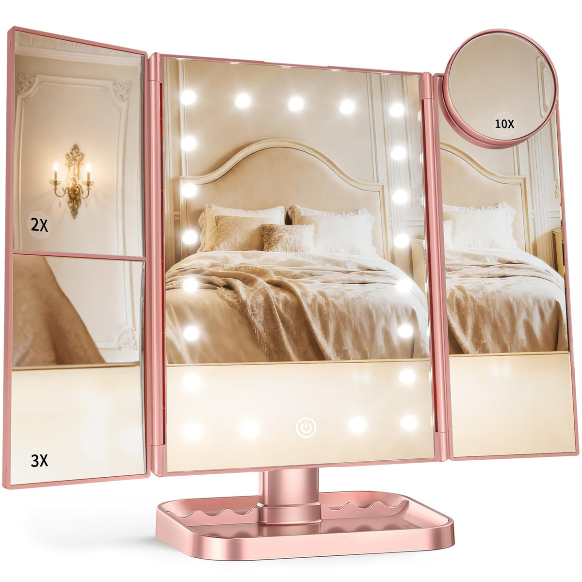 HUONUL makeup mirror with lights, front view, clear reflection for precise makeup