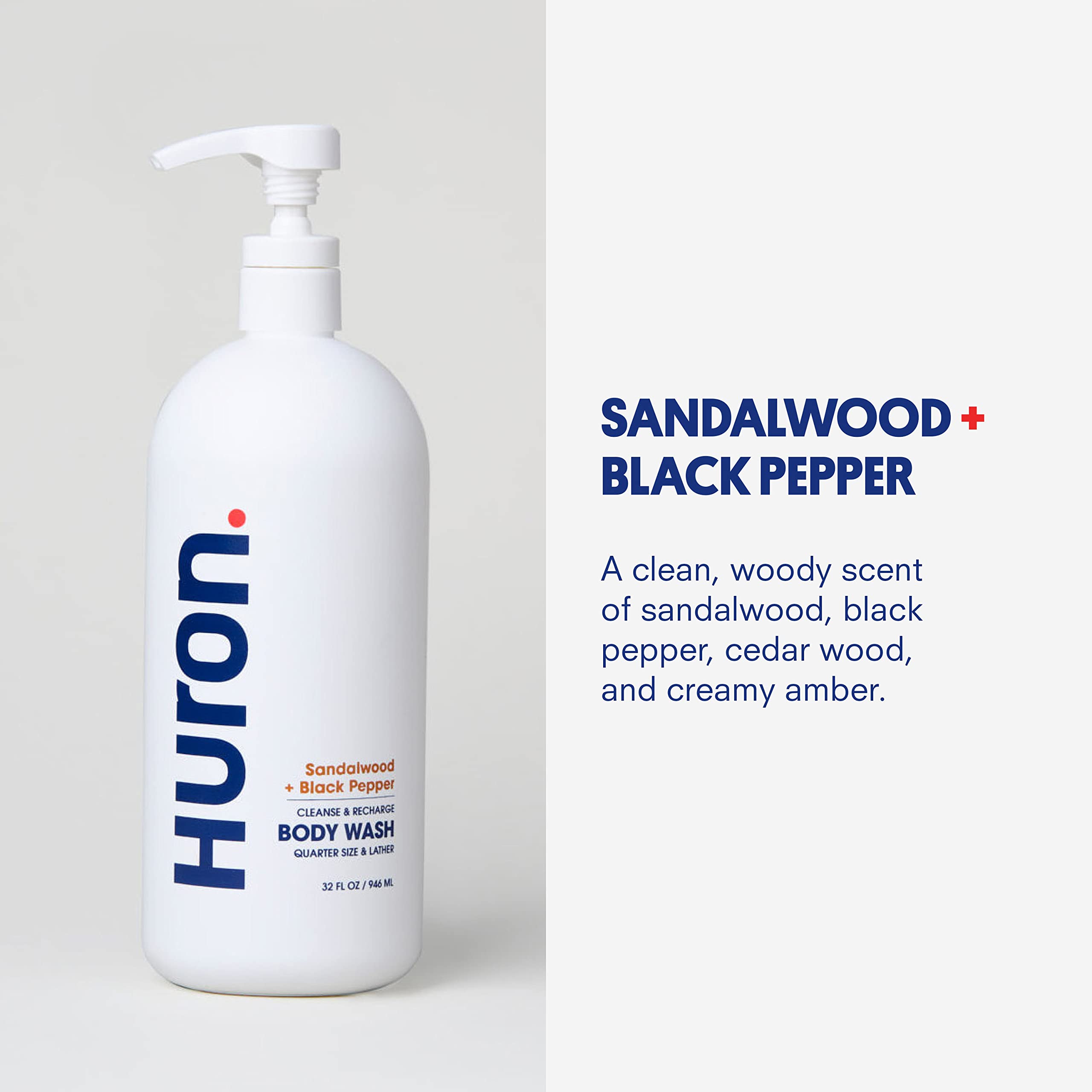Coconut oil and Vitamin E in Huron body wash nourish skin.